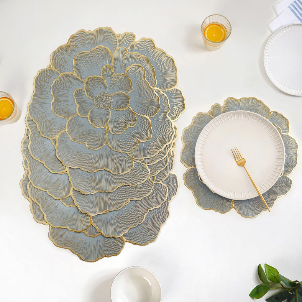 Petal Perfection Placemats Grey Gold Set Of 6