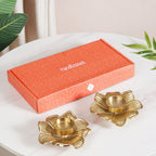 Petal Radiance Aluminium Tealight Candle Holder Set Of 2 In Festive Gift Box