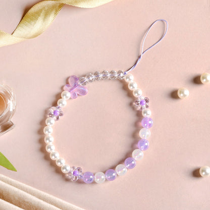 Butterfly Bliss And Pearl Hues Phone Charm Strap