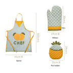 Pineapple Chef Apron With Mitten And Pot Holder