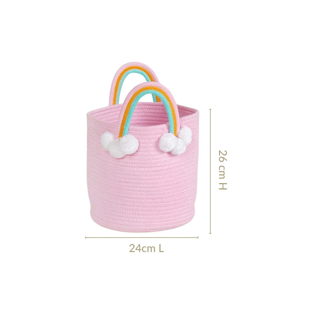 Pink Basket With Rainbow Handles 26cm