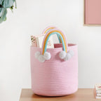 Pink Basket With Rainbow Handles 26cm