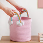 Pink Basket With Rainbow Handles 26cm