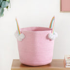 Pink Basket With Rainbow Handles 26cm