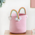 Pink Basket With Rainbow Handles 26cm