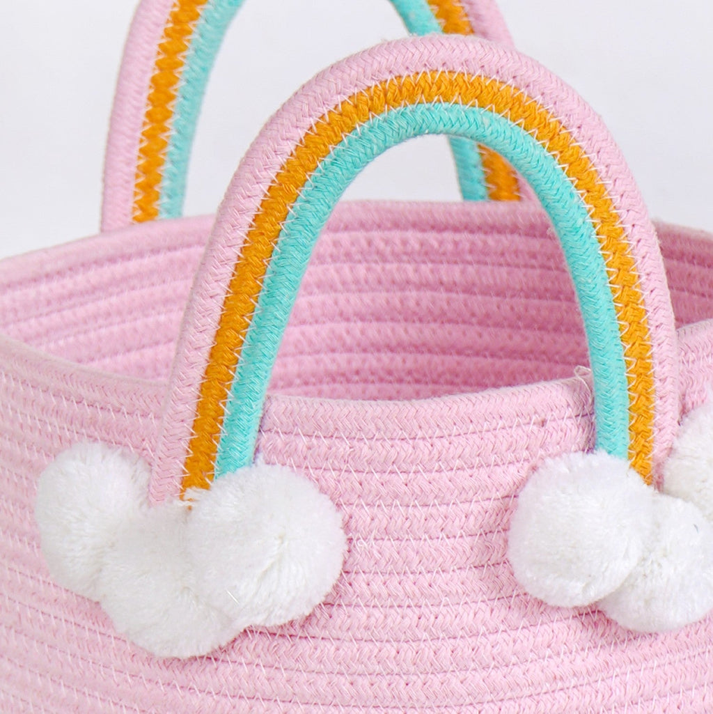 Pink Basket With Rainbow Handles 26cm