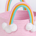 Pink Basket With Rainbow Handles 26cm