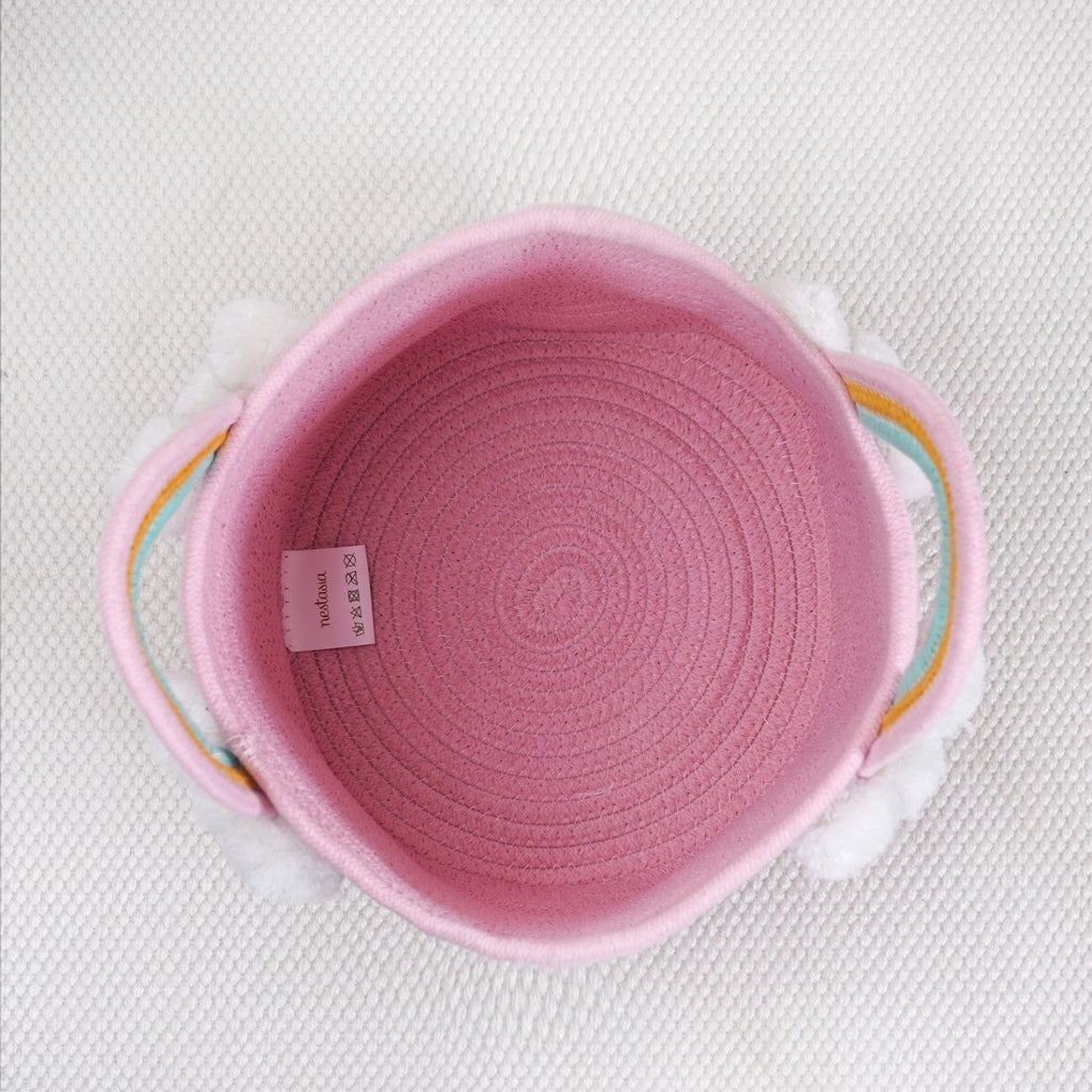 Pink Basket With Rainbow Handles 26cm