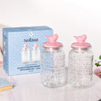 Airtight Glass Jar With Pink Bird Ceramic Lid Set Of 2 1300ml