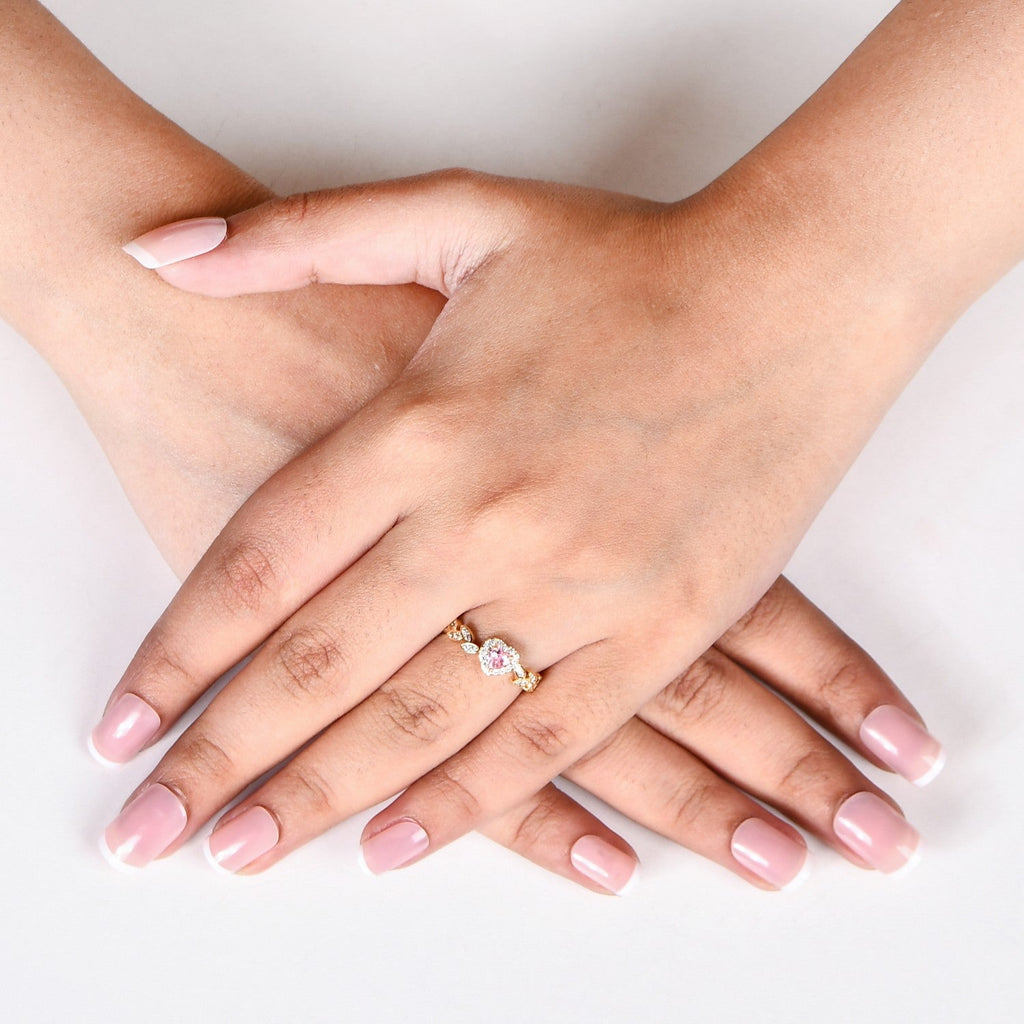 Pink Heart Laurel Wreath Gold Ring