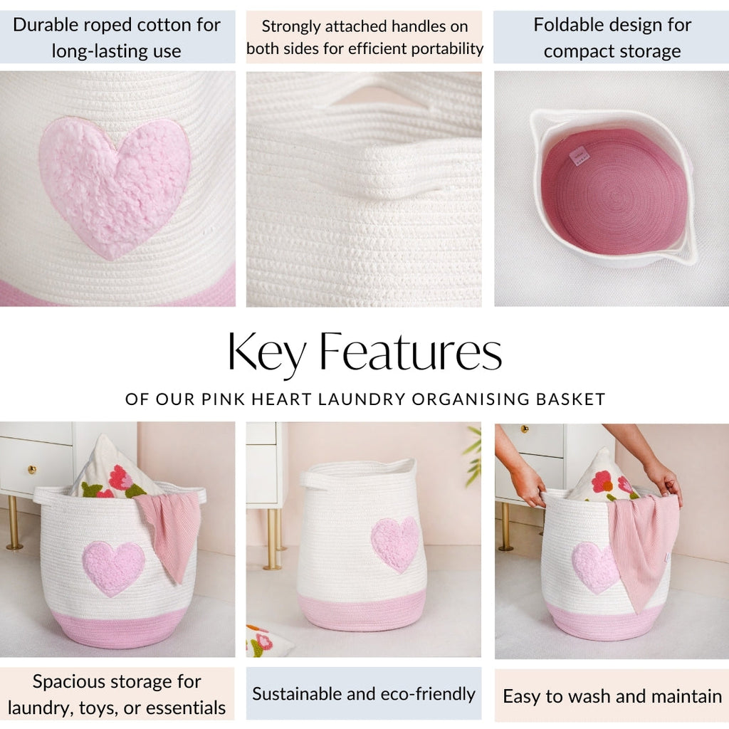 Pink Heart Storage Basket 39cm