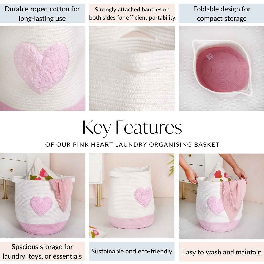 Pink Heart Storage Basket 39cm