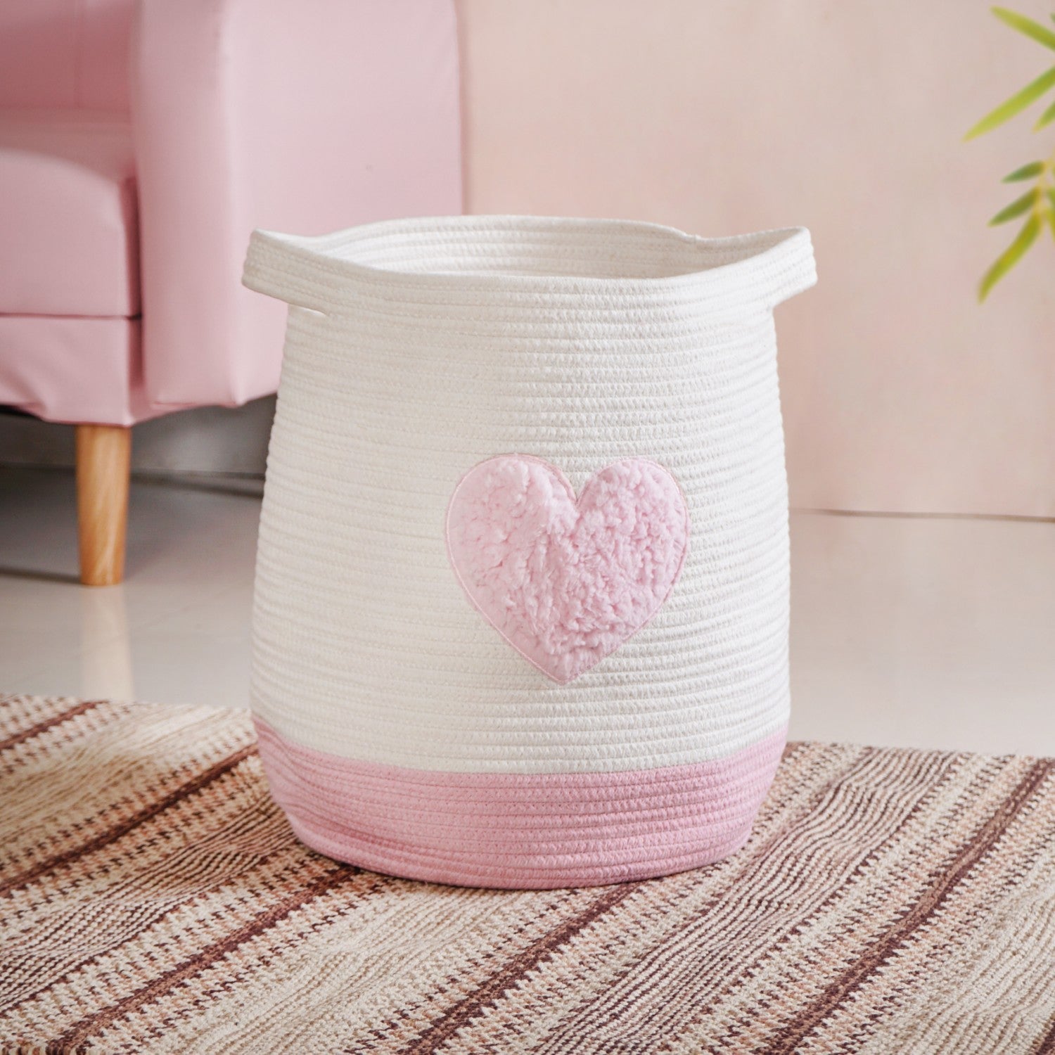 Pink Heart Storage Basket 39cm