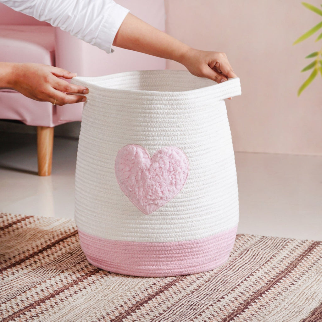 Pink Heart Storage Basket 39cm