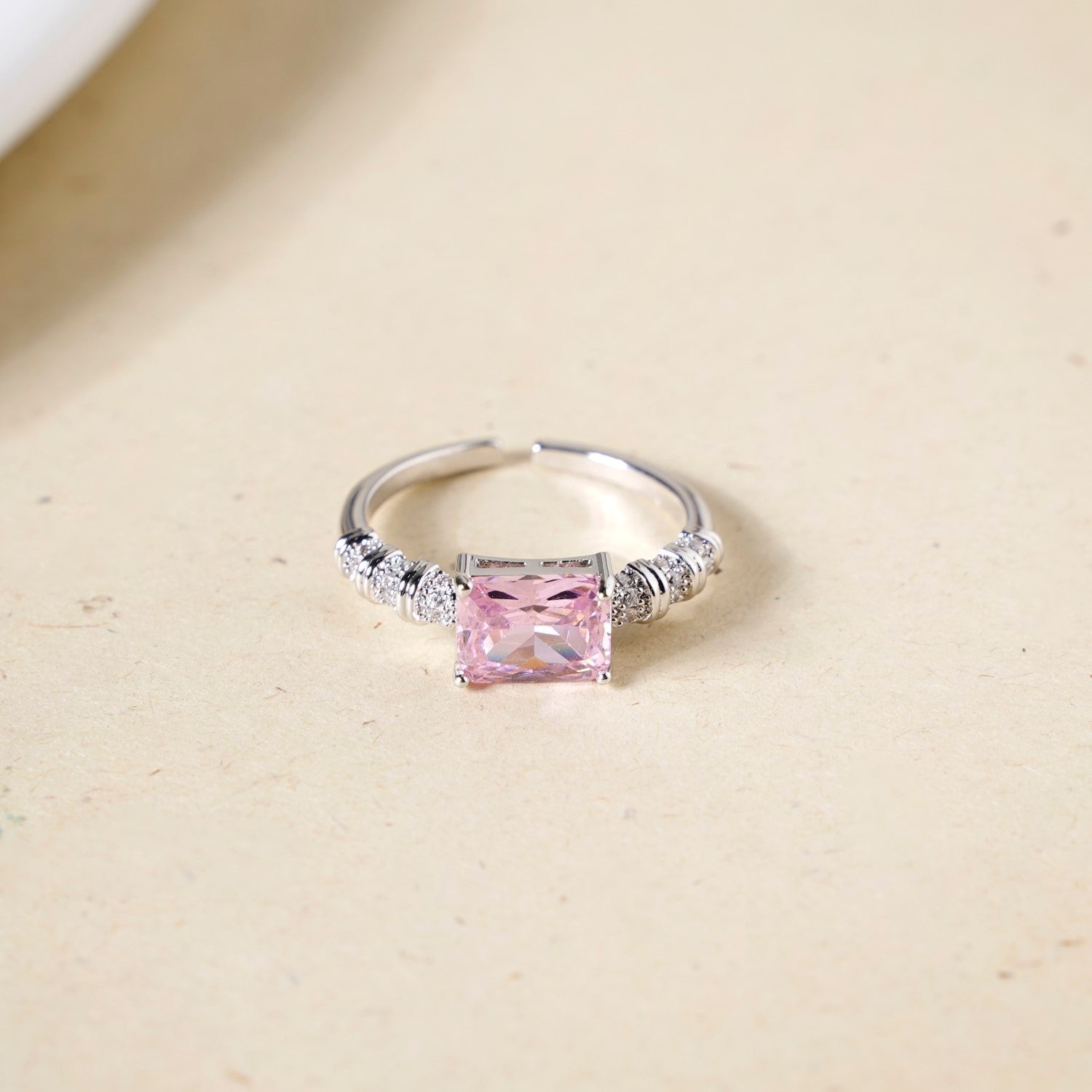 Pink Stone Geometric Ring