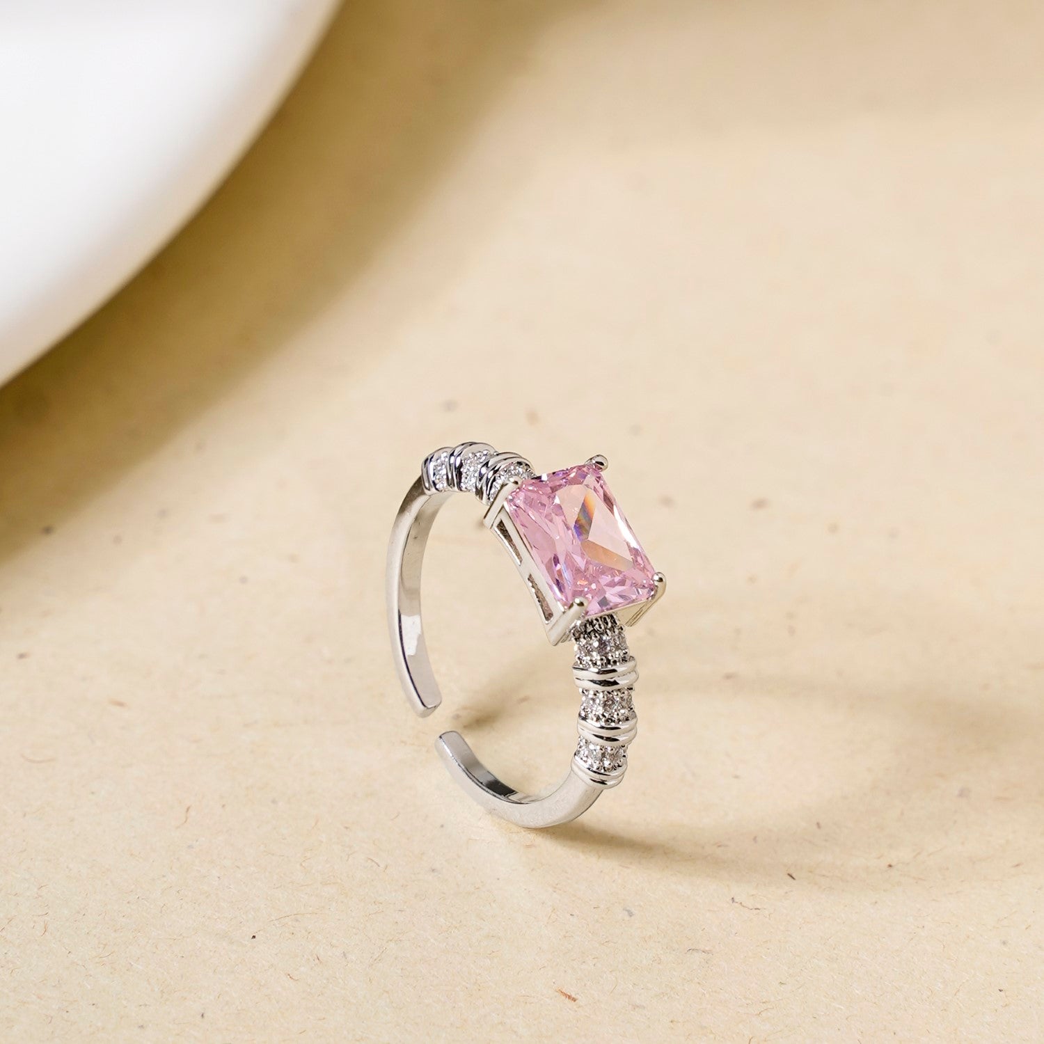 Pink Stone Geometric Ring