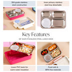 Bento Pink 4 Grid Stainless Steel Lunch Box For Office 950ml