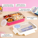 Bento Pink 4 Grid Stainless Steel Lunch Box For Office 950ml
