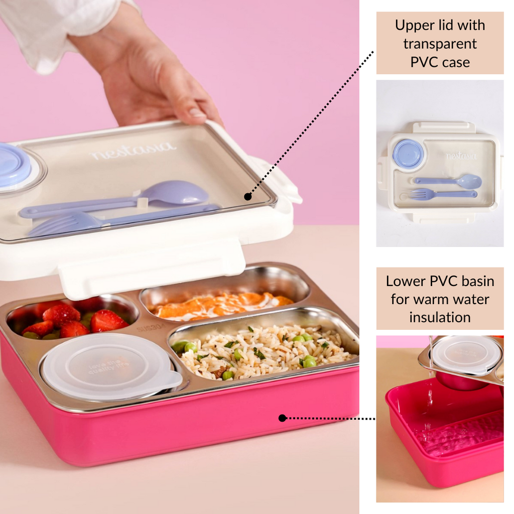 Bento Pink 4 Grid Stainless Steel Lunch Box For Office 950ml