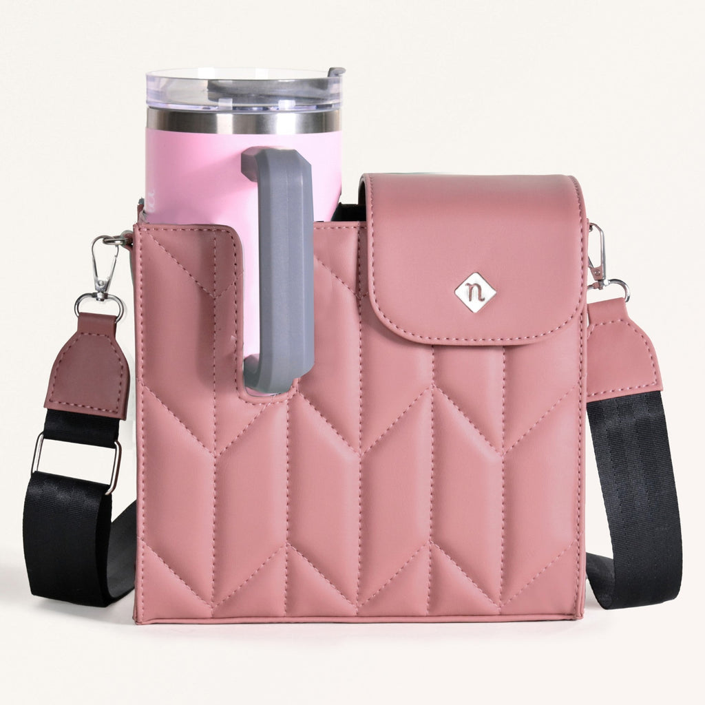 Pink Water Bottle Carrier Bag With Adjustable Strap