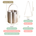 Pinstripe Stainless Steel Ice Bucket With Tongs 2000ml