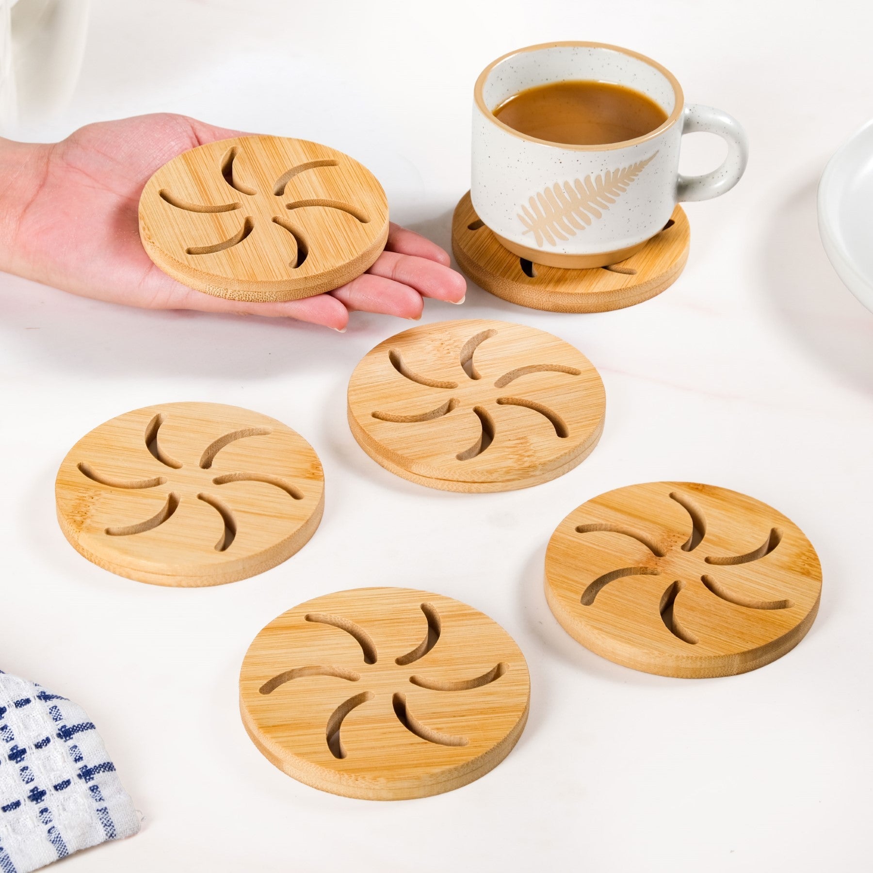 Pinwheel Bamboo Coaster Set Of 6