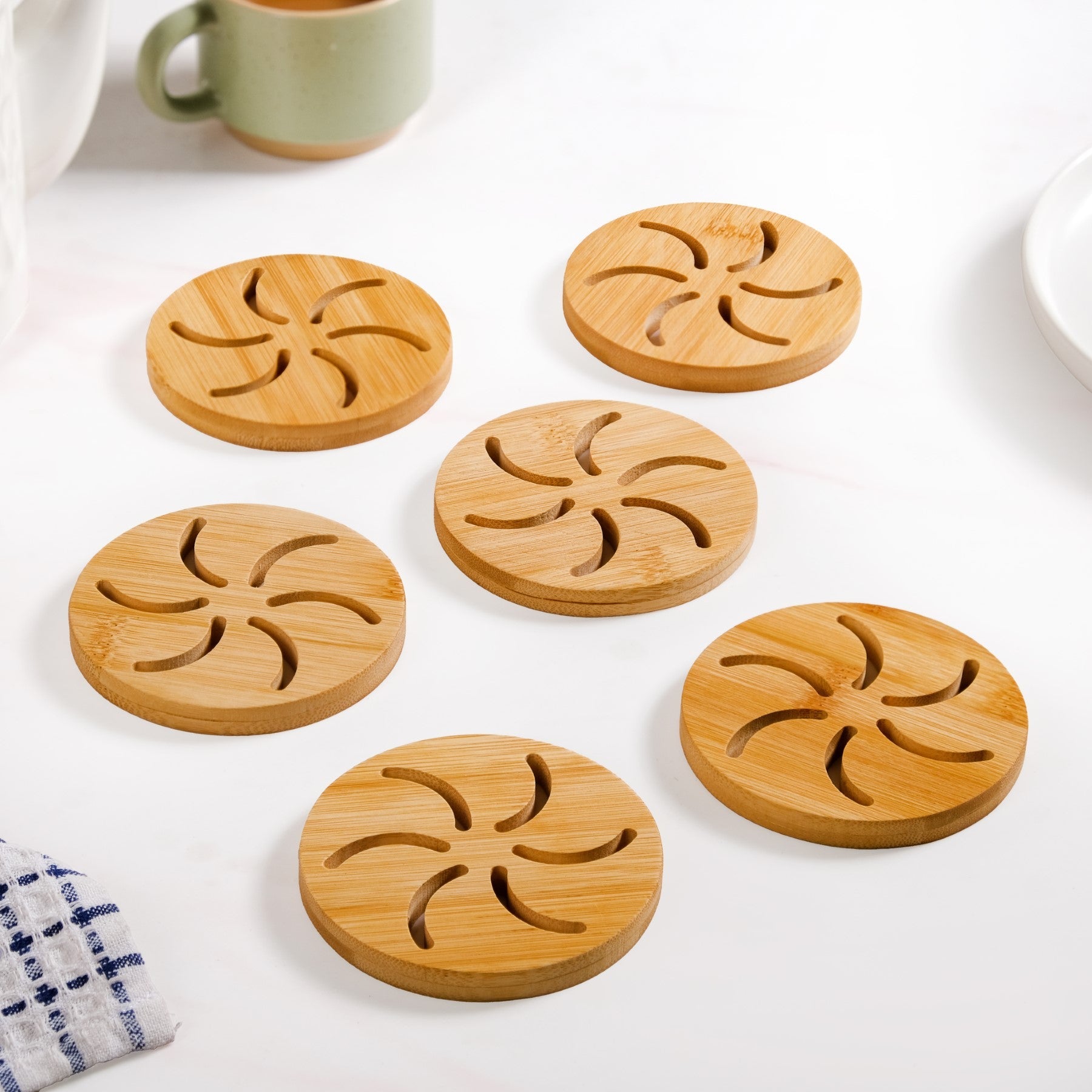 Pinwheel Bamboo Coaster Set Of 6