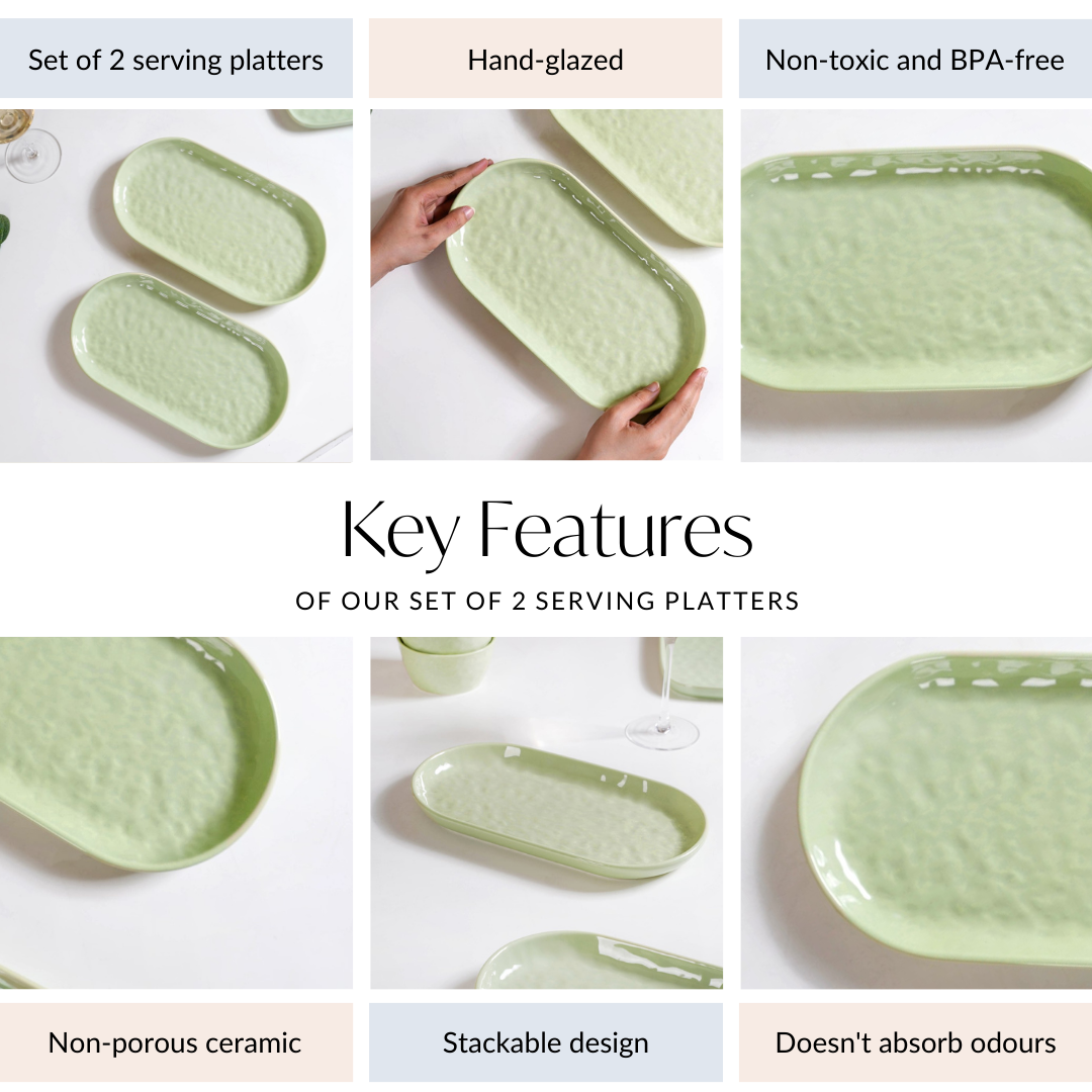 Sage Green Ceramic Serving Platter Set Of 2 12 Inch