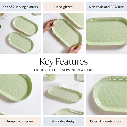 Sage Green Ceramic Serving Platter Set Of 2 12 Inch
