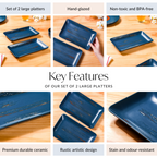 Rustic Stoneware Large Platter Navy Blue Set Of 2 10 Inch