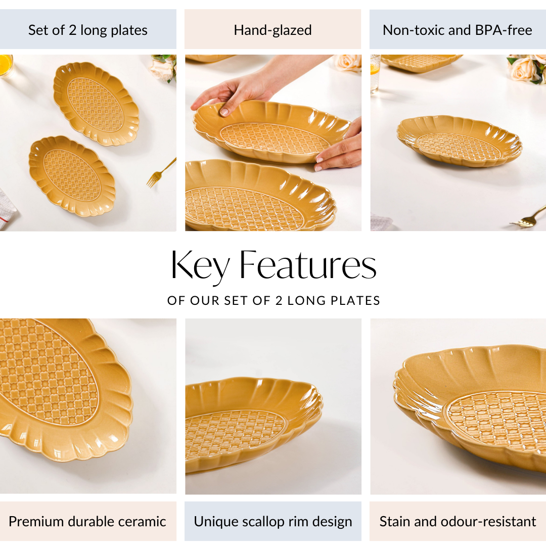 Exotic Moroccan Motif Platter Yellow Ochre Set Of 2 12 Inch