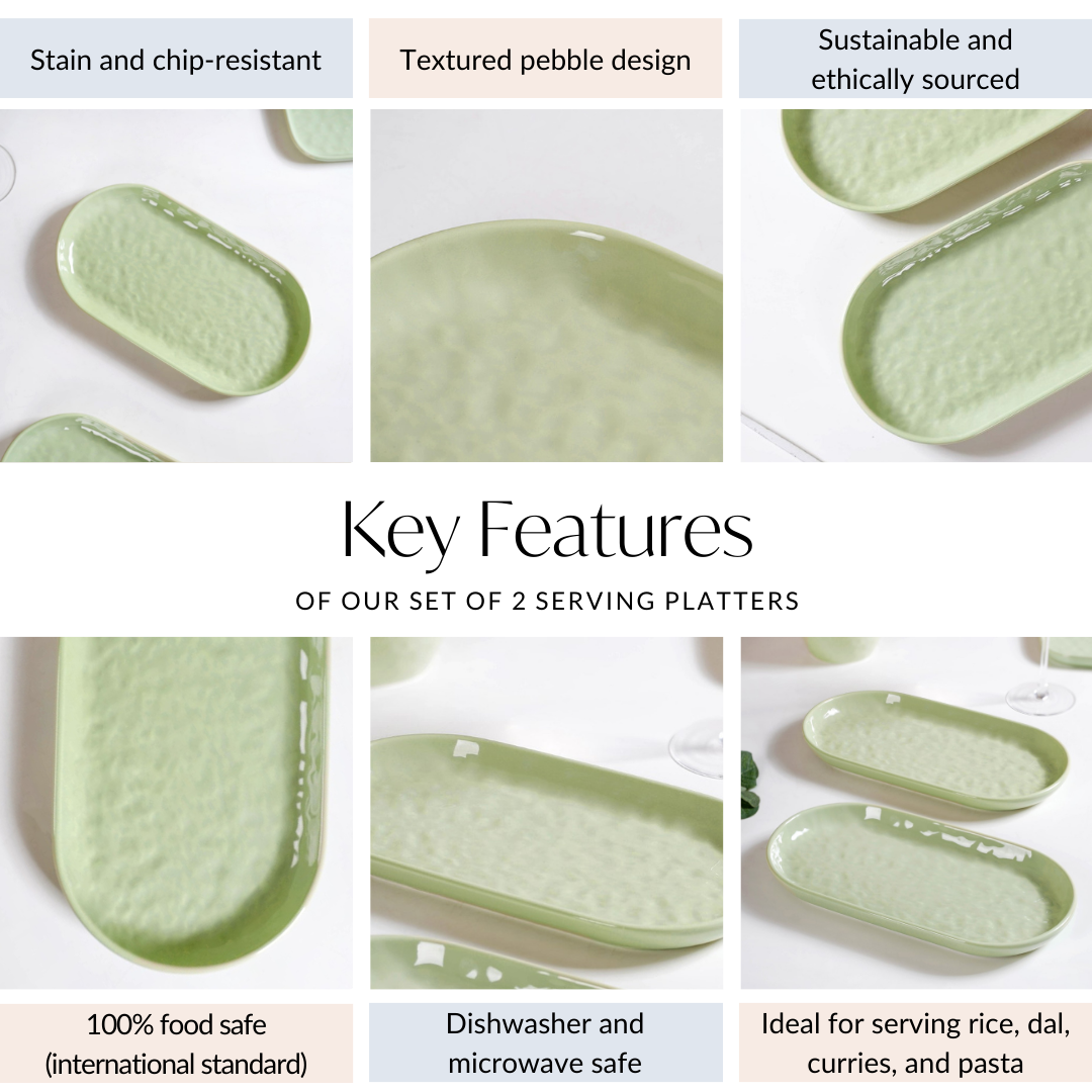 Sage Green Ceramic Serving Platter Set Of 2 12 Inch