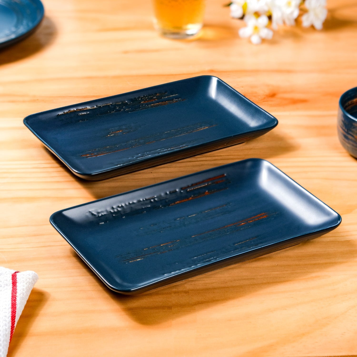 Rustic Stoneware Large Platter Navy Blue Set Of 2 10 Inch