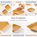 Elegant Scallop Rim Square Platter Set Of 2 Yellow Ochre 8 Inch