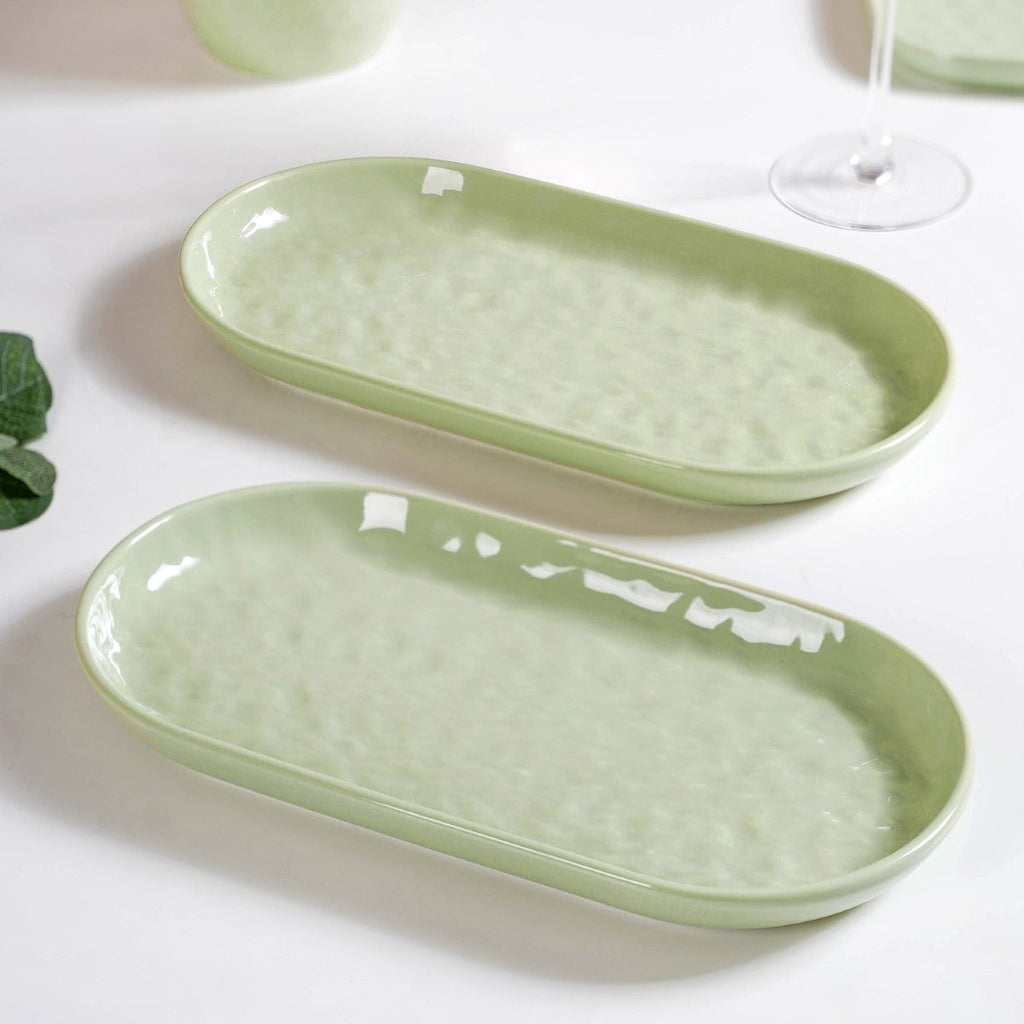 Sage Green Ceramic Serving Platter Set Of 2 12 Inch