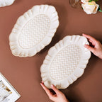 Chic Moroccan Long Plate Set Of 2 Ivory 12 Inch