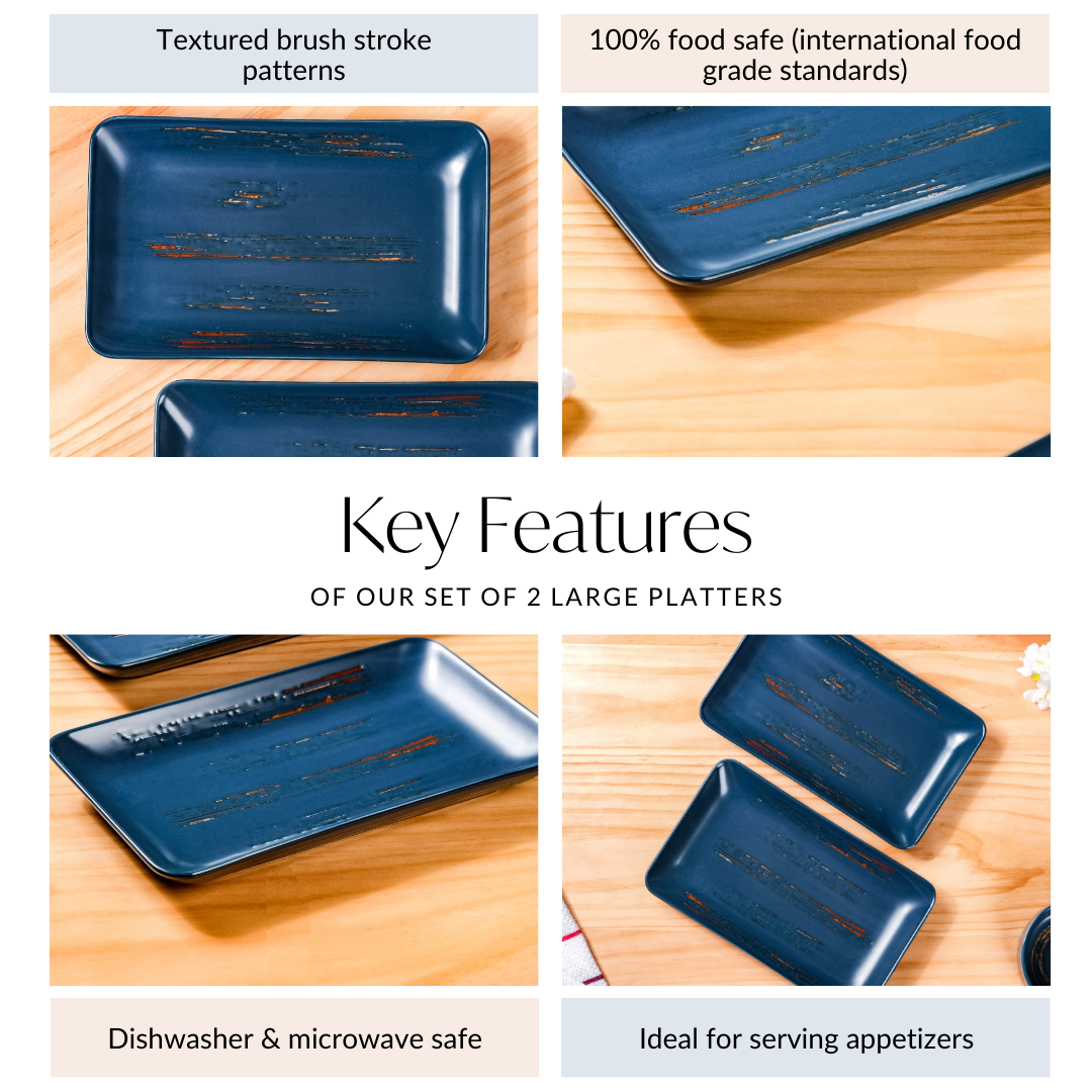 Rustic Stoneware Large Platter Navy Blue Set Of 2 10 Inch