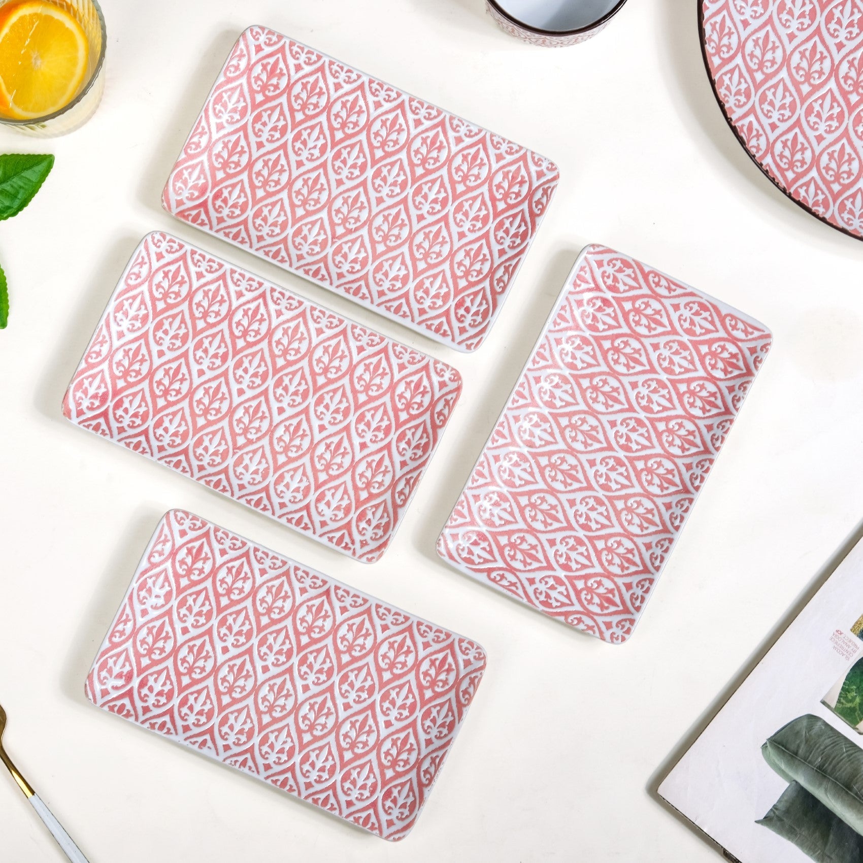 Baroque Ceramic Serving Platter Set Of 4 Small Pink 7 Inch