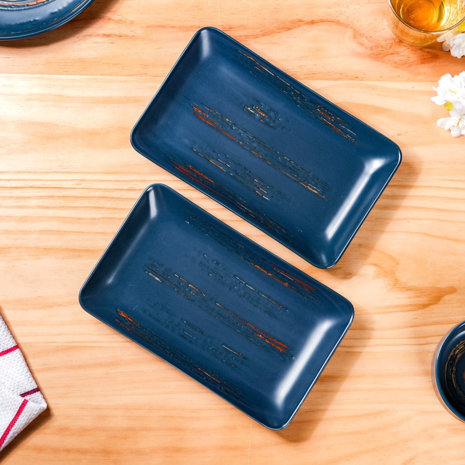 Rustic Stoneware Large Platter Navy Blue Set Of 2 10 Inch