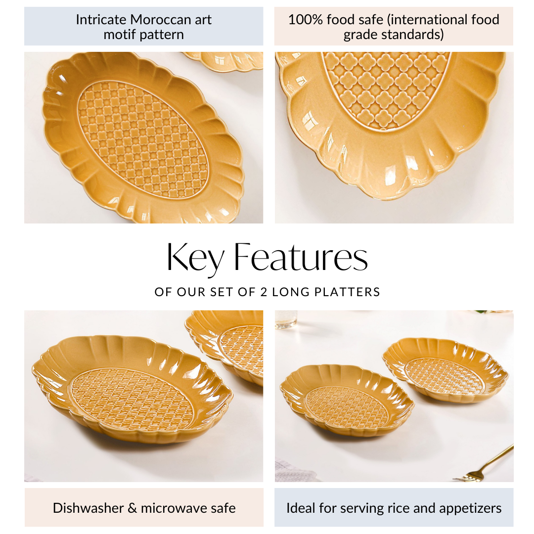 Exotic Moroccan Motif Platter Yellow Ochre Set Of 2 12 Inch