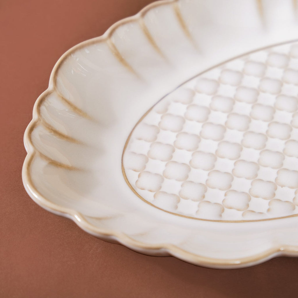 Chic Moroccan Long Plate Set Of 2 Ivory 12 Inch