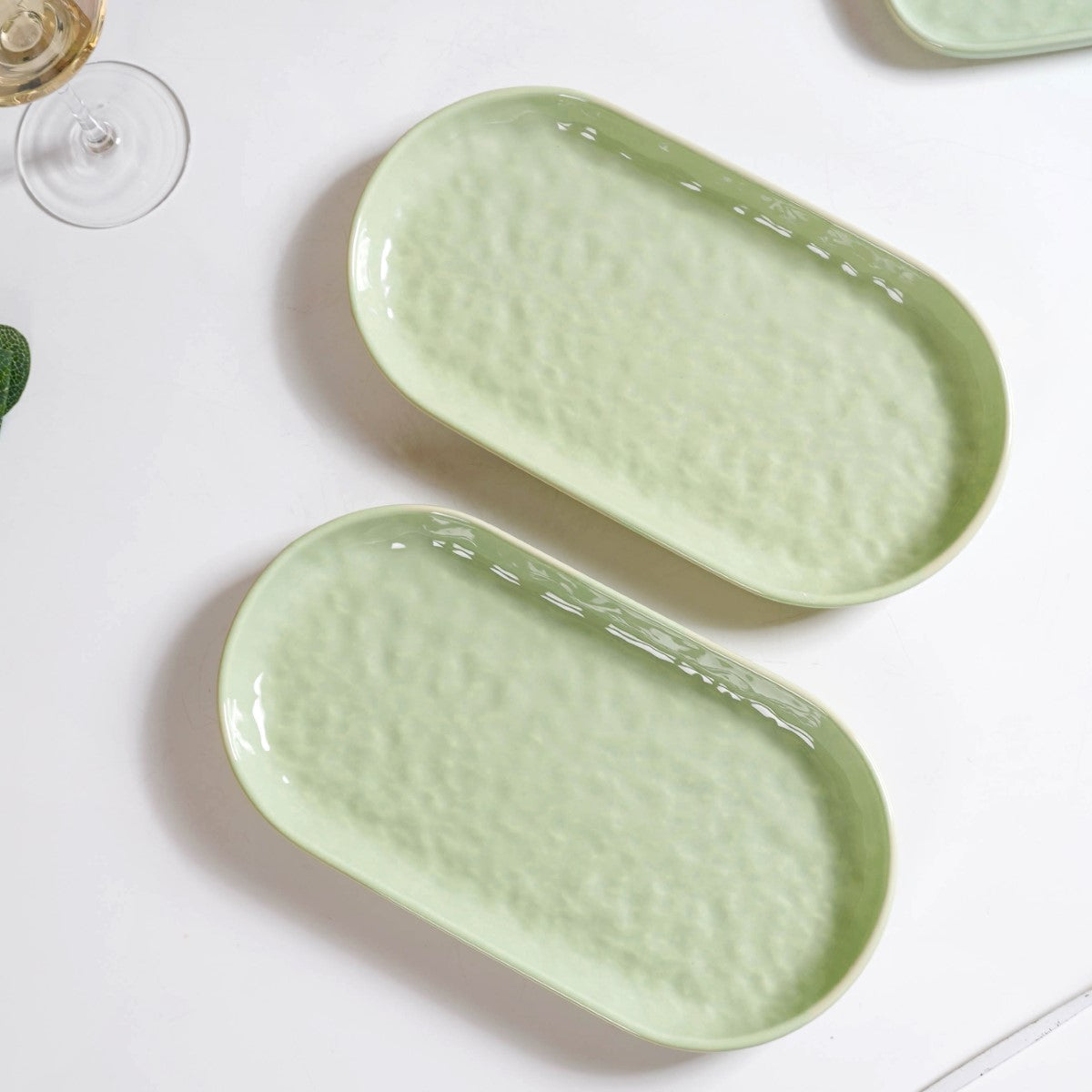 Sage Green Ceramic Serving Platter Set Of 2 12 Inch