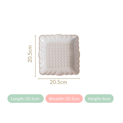 Scalloped Rimmed Square Platter Set Of 2 Ivory 8 Inch