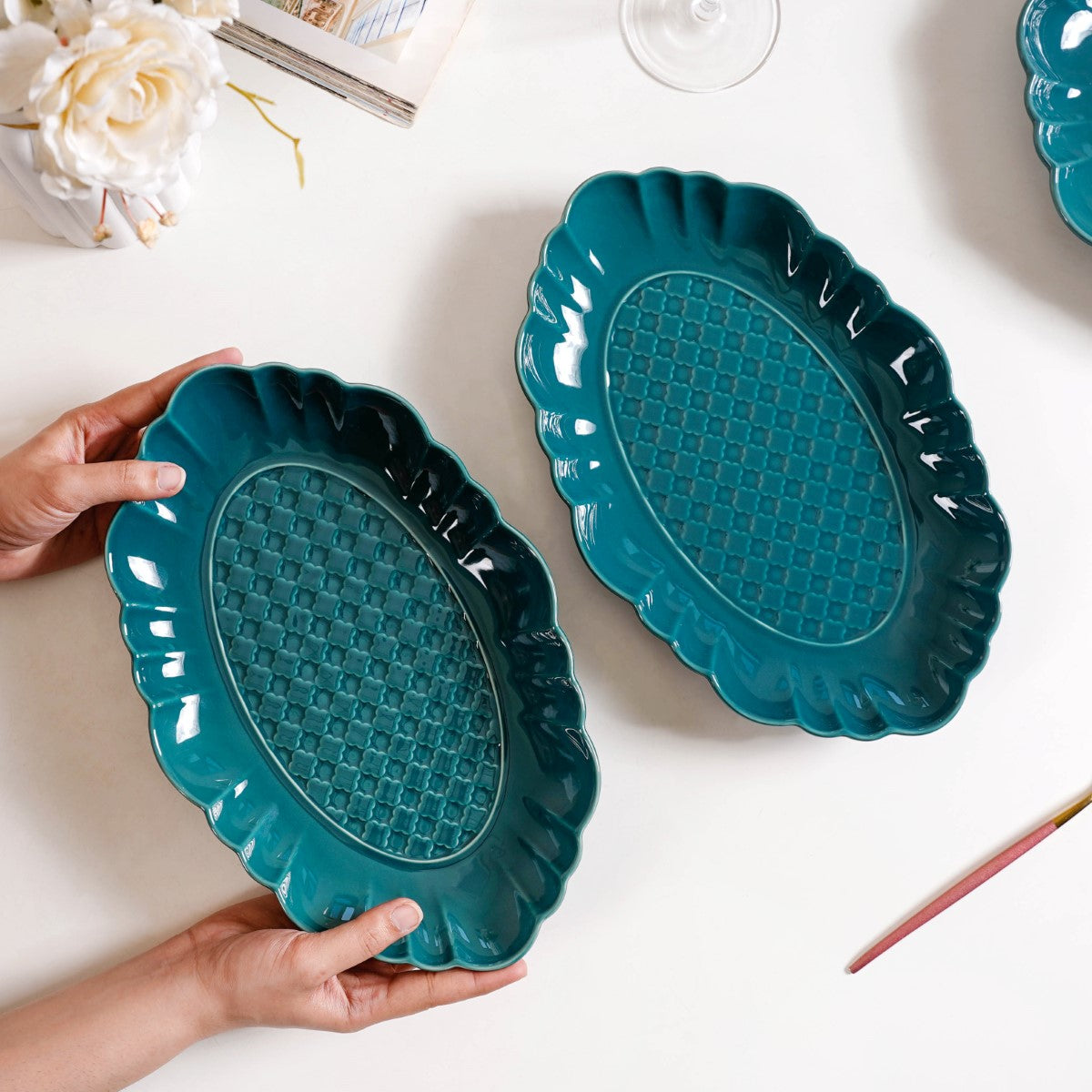 Luxe Moroccan Long Platter Set Of 2 12 Inch