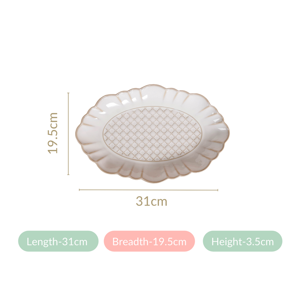 Chic Moroccan Long Plate Set Of 2 Ivory 12 Inch