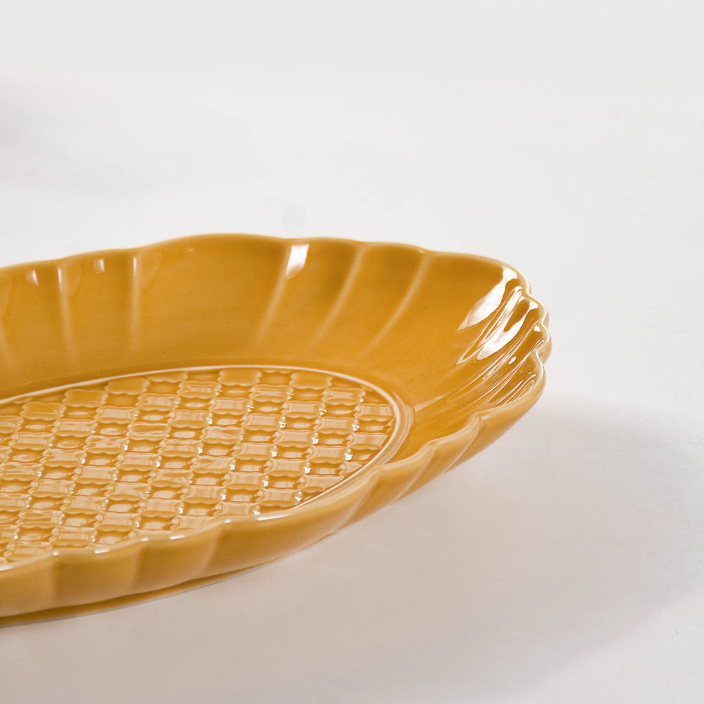 Exotic Moroccan Motif Platter Yellow Ochre Set Of 2 12 Inch