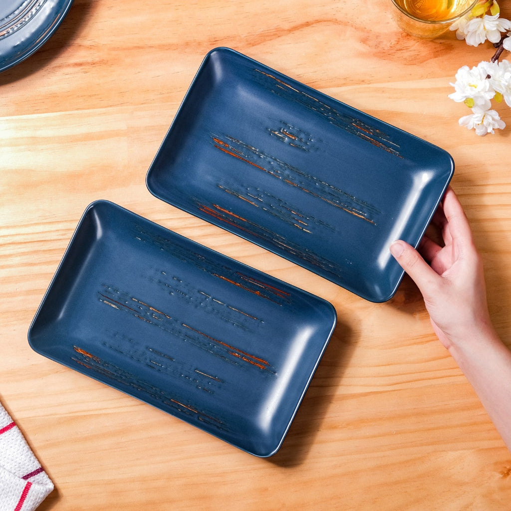 Rustic Stoneware Large Platter Navy Blue Set Of 2 10 Inch