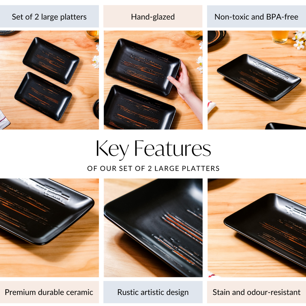 Exotic Brushstroke Platter Large Black Set Of 2 10 Inch