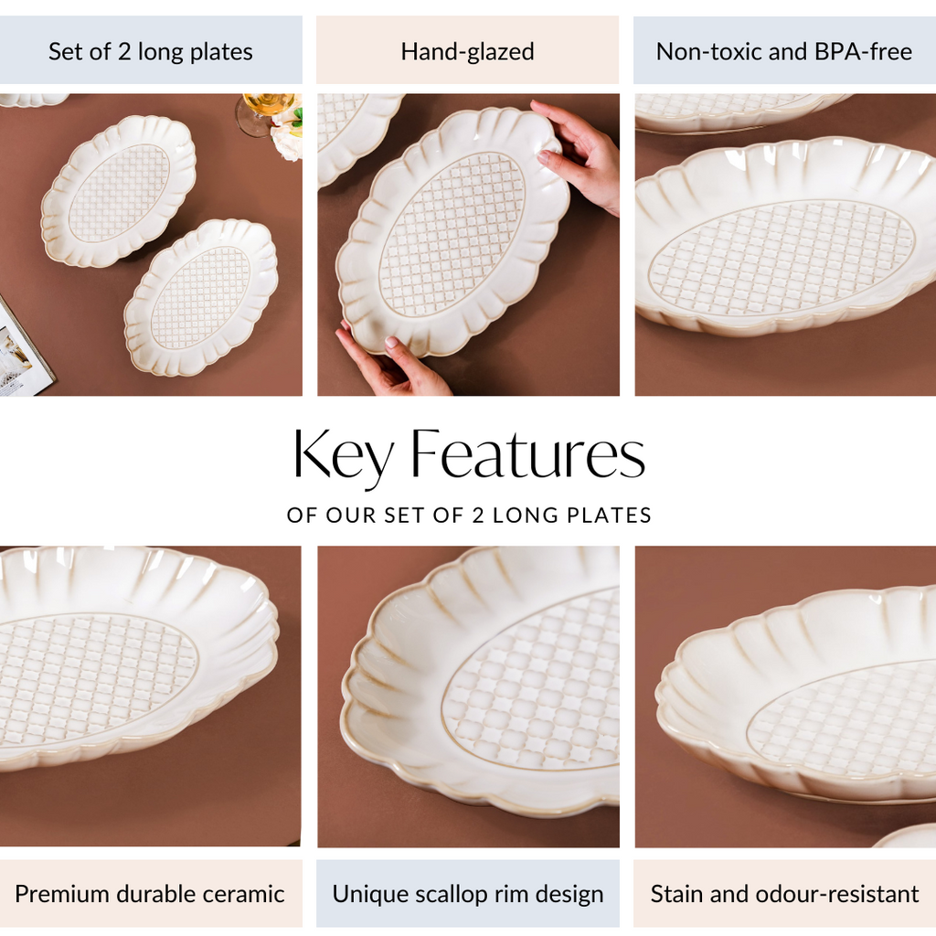 Chic Moroccan Long Plate Set Of 2 Ivory 12 Inch