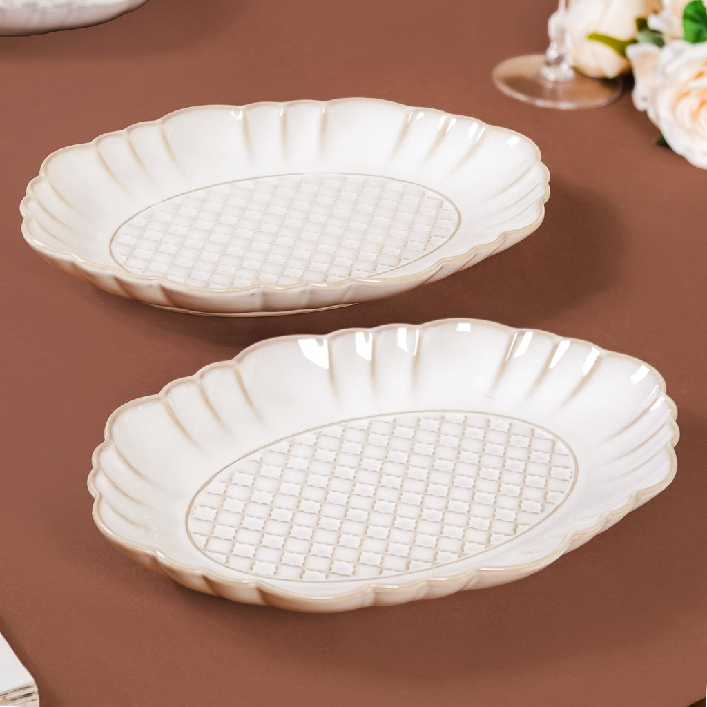 Chic Moroccan Long Plate Set Of 2 Ivory 12 Inch